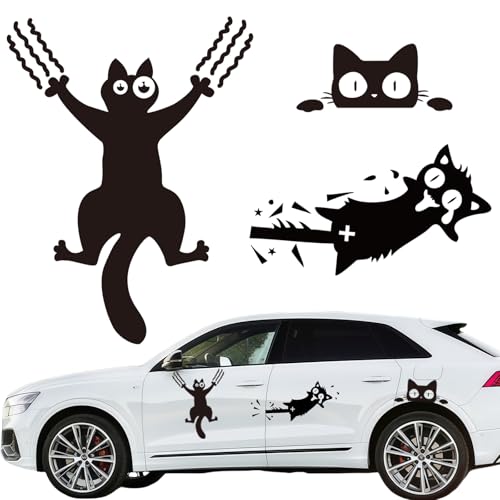 3 Pièces Autocollants de Voiture Chats, Chat Sticker Autocollant Vinyle Automobile Décoration Extérieure Décorations de Voiture Accessoires Decal pour SUV...