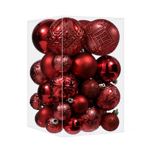 SZVRL Christmas Balls Ornaments -36pcs Shatterproof Christmas Tree Decorations with Hanging Loops for Xmas Tree, Holiday Party, Wedding & Indoor Home Decor,6 Styles in 3 Sizes (Red) - image 1