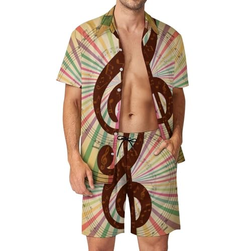 Ensemble de Plage Musique Rétro Short et Chemise Hawaïenne Homme pour l'Été