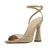 Steve Madden Women's Beki Heeled Sandal, Gold Fabric, 9