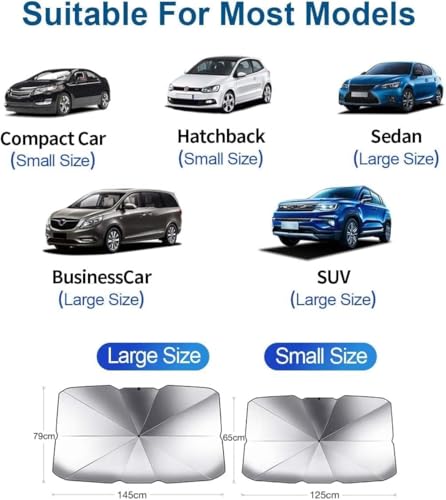 Image of DADLM Aluminum Foil Car Sunshade Windshield Cover, Umbrella for Front Window Sun Protection & Heat Insulation Foldable Sun Shade Full Cover Sunshade for Most Vehicles (1), Black