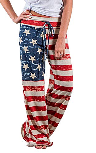 JINGCHENG Women's Comfy Stretch Floral Print High Waist Drawstring Palazzo Wide Leg Pants