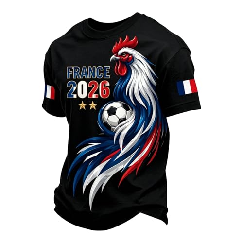 Générique Maillot France 2026 Homme – Maillot de Foot France avec Coq Gaulois, Haut Décontracté Style Fan Respirant pour Supporter Équipe de France...