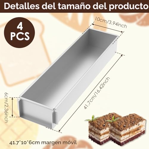 Miniatura 2 de 4 Marcos Rectangulares Ajustables, Revestimiento Antiadherente, Aluminio, Forma Tiramisú Adecuada Para Brownie Pan 4 Unidades