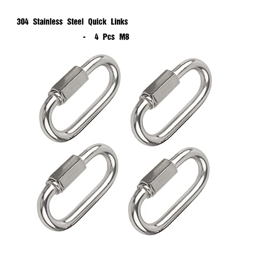 Lependor Quick Links, 304 Stainless Steel Carabiner D Shape Chain Links For Camping, Outdoor, Fence Gate Swings, Pet Dog - 4 Pcs M8 (5/16") #TOP2