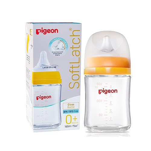 Image of Pigeon Wide Neck Glass Feeding Bottle 160 ml (Yellow) | Borosilicate Glass | Anti-Colic Silicone Nipple | BPA Free | Ergonomic Easy-Grip Design | 0m+ Newborns