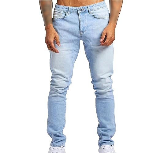 Men's Slim-Fit Stretch Jeans Vintage Regular Fit Denim Pants Straight Leg Classic Skinny Flex Jean Trousers