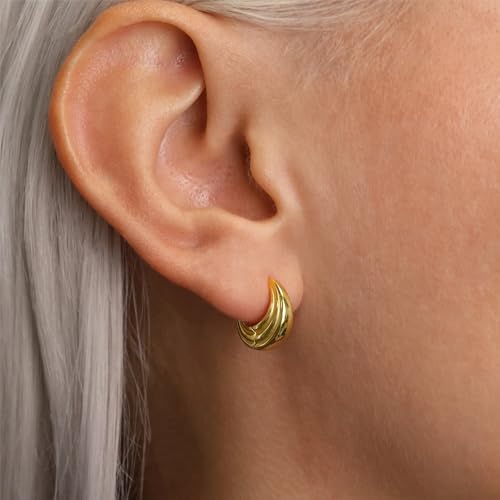 Image of Small Gold Huggie Hoop Earrings Set for Women Men Hypoallergenic 14K Plated Stack Cartilage Earrings, Sterling Silver Multiple Piercing Lightweight Mini Thin Cute Dainty Trendy Jewelry Gifts for Women