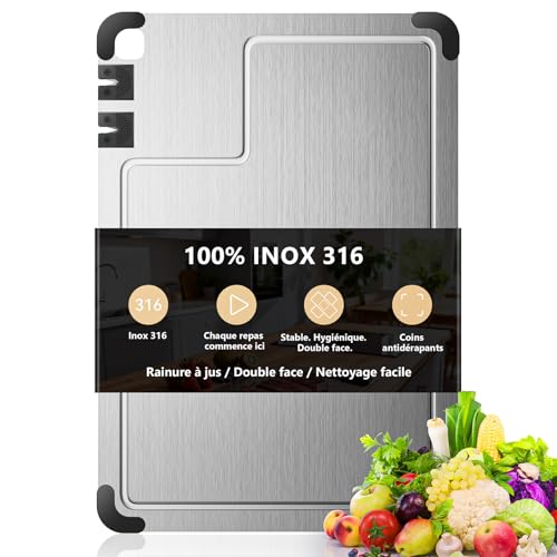 Planche a Decouper, 2026 Nouvelle Amélioration - Planche à Découper Inox 316, Hygiénique & Réversible - Planche de Cuisine Compatible Lave-Vaisselle,...