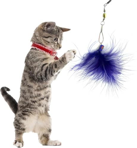 Kat Fly Cat Wand Refill Teaser Toy - Interactive Cat Wand Toy Attachment with Real Feathers - Bug (Purple)