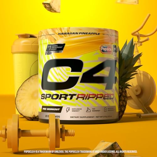 Image of C4 Ripped Sport Pre Workout Powder - NSF Certified for Sport - 200mg Caffeine + Cayenne Extract + Carnitine Tartrate + Beta-Alanine - Hawaiian Pineapple, 20 Servings