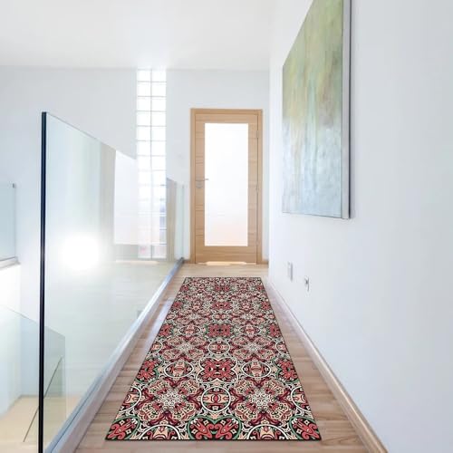 Alfombra pasillo roja vintage 110x200 cm lavable para decorar el hogar 6
