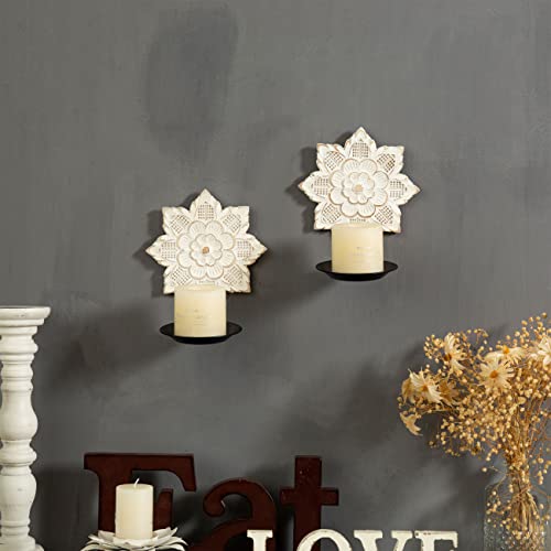 Farmhouse Wall Sconces Set Of Two Candle Holder, Hanging Sunflower Rustic Candle Holder, Handmade Wooden Candle Holder Wall Decor, White Wall Candle Sconces For Home Bedroom Living Room #TOP28