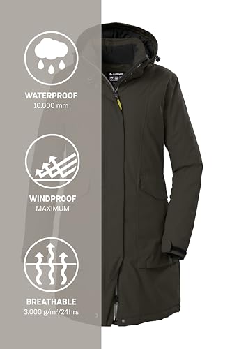 killtec Damen Parka/Mantel wasserdicht mit abzippbarer Kapuze Damen Funktionsparka, dunkeloliv, 46, 43284-000