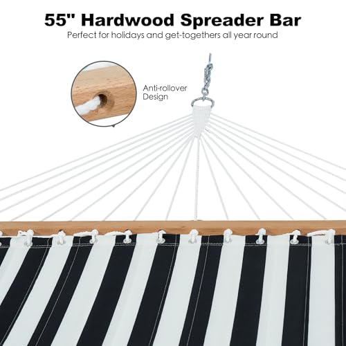 Image of GAFETE Hammock 2 Person Quilted Fabric Hammocks for Outside, Double 12ft Hammocks with Spreader Bar, Large Removable Pillow, Storage Bag, Carabiners, Max 475 lbs Capacity (Black White)