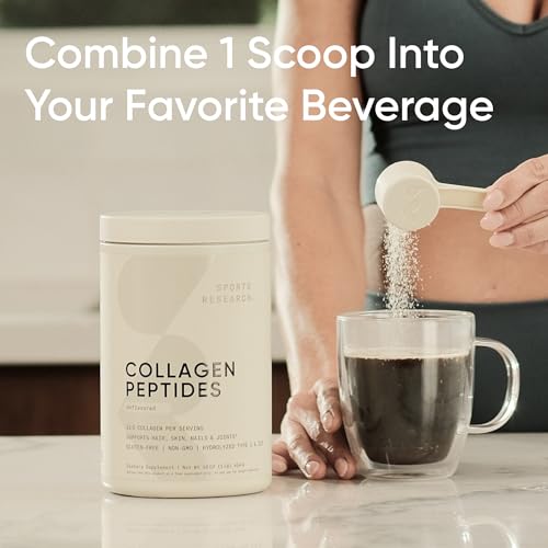 sports research collagen peptides - hydrolyzed type 1 amp 3 collagen powder protein supplement for healthy skin nails amp joints - easy mixing vital nutrients amp proteins collagen for women amp men