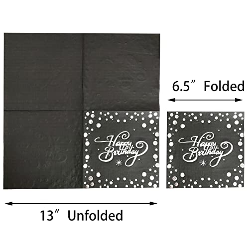 40 Pcs Birthday Party Paper Napkins Black And Silver,Disposable Paper Napkins With Silver Stamping For Adults And Kids Birthday Party (6.5X6.5 In) #TOP5