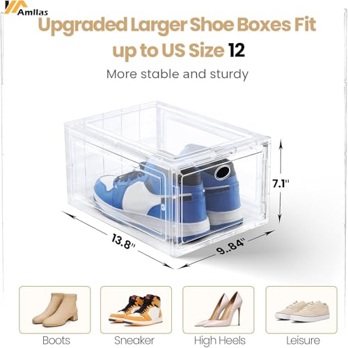 Image of 12 Pack Clear Shoe Storage, Stackable Shoe Organizer, Shoe Boxes for Closet | Plastic Shoe Containers with Magnetic Door, Sturdy Sneaker Storage Organizer, Shoe Cabinet Fit up to US Size 12