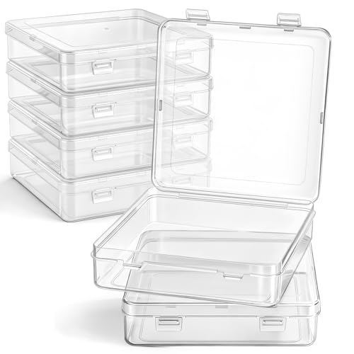 Image of SATINIOR 48 Packs Clear Small Plastic Containers Transparent Storage Box with Hinged Lid for Small Items Crafts Jewelry (5.91 x 5.91 x 1.5 Inches)