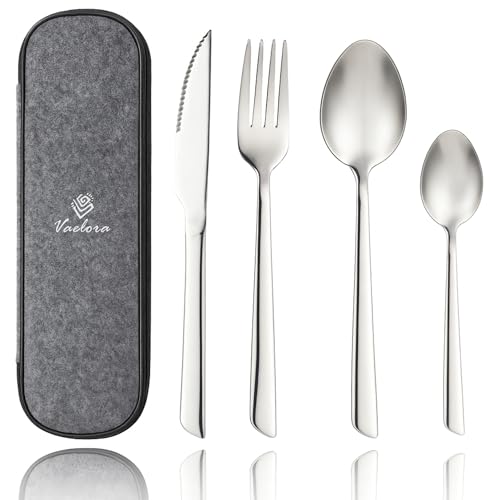 Cutlery Set - 4 Piece Stainless Steel Cutlery Set for 1 Person, Tableware Silverware with Spoon Knife and Fork Sets, Ideal for Home, Party, Restaurant, Mirror-Polished & Dishwasher-Safe