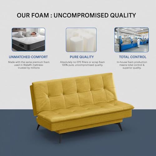 Image of Wakefit Flexia Sofa Cum Bed - Three Seater - Reflection Series Yellow