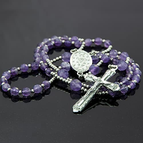 Our Lady Rosary Beads Catholic for Women, Miraculous Medal original Amethyst and Stainless Steel Rosary3