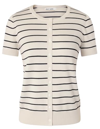 Image of GRACE KARIN Women Short Sleeve Cardigan, 2026 Summer Knitted Sweater Tops, Basic Crew Neck Crop Outfits