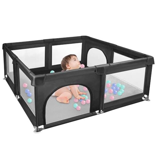 Parque Bebé, 120x120 cm, Actividad para Niños con Base, Modular, Plegable Gran Parque Infantil Con Puerta con Cremallera (negro)