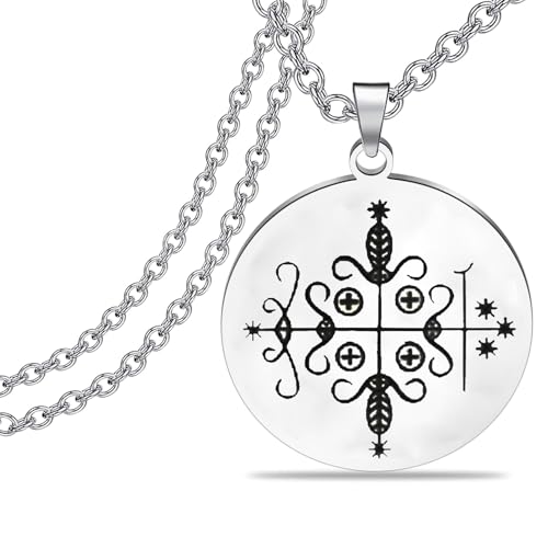 LQRI Papa Legba Voodoo Necklace Loa Veve Symbol necklace Ritual Altar Gift Occult Medallion Gift