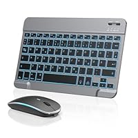 TECURS Bluetooth Tastatur Maus Set für iPad Air/Pro/Mini/11/10.9/10.2/9.7/iPhone, QWERTZ Deutsches Layout Tastatur Maus Set Kabellos, Wiederaufladbar, Space Grau Schwarz