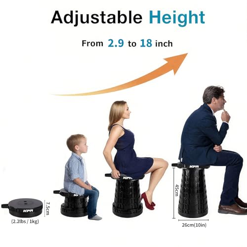 Image of KPR Upgraded Collapsible Stool & 3IN1 Cushioned Carry Bag, Portable Telescopic Camping Chair, Adjustable Height Folding Step Stool Retractable Seat or Footrest for Outdoors & Indoor, Max 620lbs
