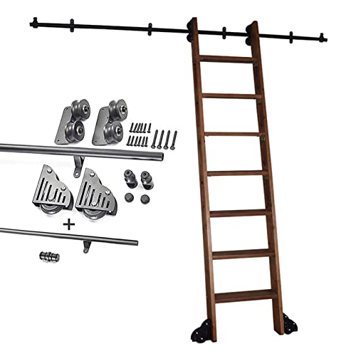 Kit de Quincaillerie Porte de Grange Coulissante Bibliothèque de matériel à échelle de roulement Kit de matériel à échelle coulissante, ensemble complet de matériel pour rail suspendu à l'échelle coul