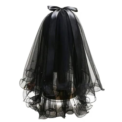 Velo da sposa nero: questo velo da sposa è decorato con un delicato nodo a fiocco, elegante e romantico e il fiocco nero fatto a mano aggiunge alcune caratteristiche adorabili e il velo bello e delicato ti farà sicuramente risaltare tra la folla.