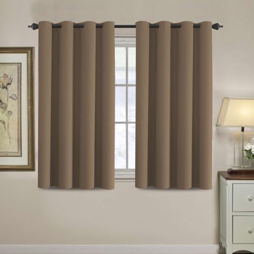 Image of H.VERSAILTEX Blackout Curtain for Living Room Small Window Kitchen Blackout Curtains 45 inch Length Energy Saving Solid Grommet Blackout Drape, One Panel, Macchiato, 52 inch W x 45 inch L