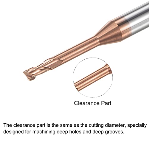 Image of uxcell Square Nose End Mill, 2mm Solid Carbide AlTiSin Coated Long Reach CNC Router Bits 2 Flutes Milling Cutter with Extended Neck, 14mm Cutting Length 4mm Shank