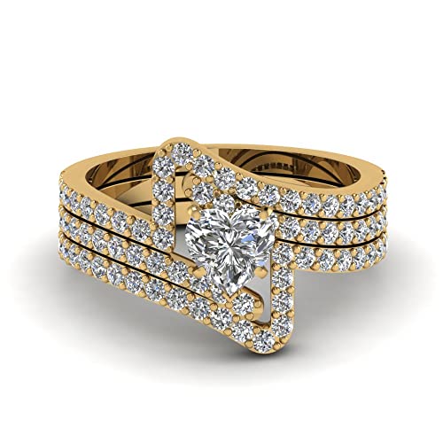 Ensemble de mariage trio de diamants en or jaune et cœur