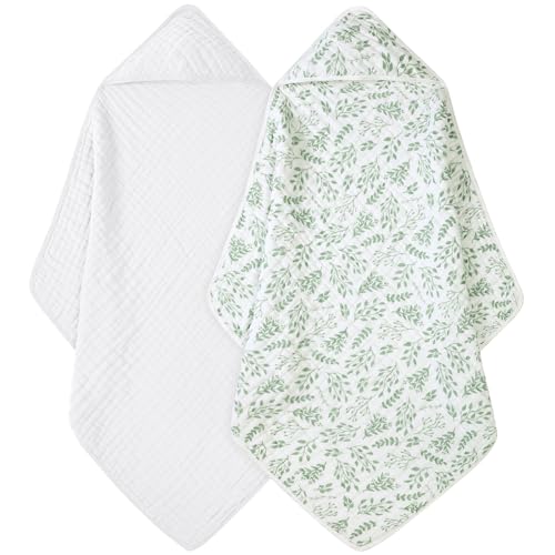Image of FIEMOL Baby Bath Towels, 100% Muslin Cotton Hooded Baby Towels for Newborn, Baby Towels with Hood for Infant Toddler and Kids, Large 32x32Inch, Soft and Absorbent
