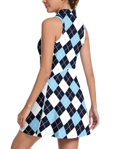 WOWENY Golf Dresses for Women Sleeveless Tennis Dress with Shorts and Pockets Zip Up Athletic Workout Dress2