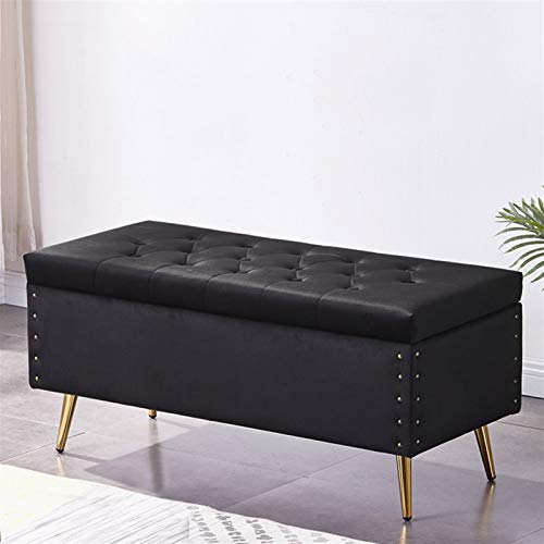 Repose-Pieds de Lit Adulte en Flanelle Douce, Banc de Rangement Premium Jaune et Noir - 3