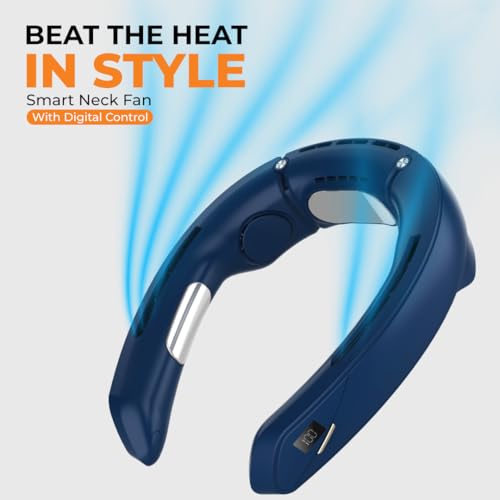 Image of JUST CORSECA Neck Fan | Rechargeable | LED Display | Adjustable Speed | Hands-Free Wearable Cooler for Travel, Outdoor & Summer Use (Blue)