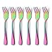 Oyster Cocktail Forks Set 6 Piece Stainless Steel Rainbow Multicolor Cake Appetizer Dessert Salad Fork Tasting Silverware Mirror Finish Dishwasher Safe Perfect for Wedding Party Event 5.5 Inch