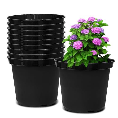 RooTrimmer 3 Gallon Plastic Nursery Pots, 10 Inch Round Plant Pots with Drainage Holes, 10 Pack Planting Pot for Outdoor Indoor Plants, Gardening Gifts for Women, Black by RooTrimmer - Used condition - US$32.77