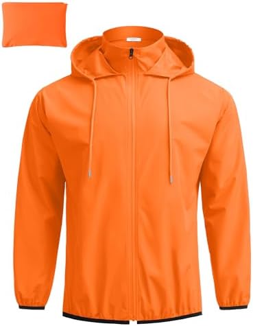 COOFANDY Men's Packable Rain Jacket Lightweight Waterproof Raincoat with Hood Outdoor Running Hiking Cycling