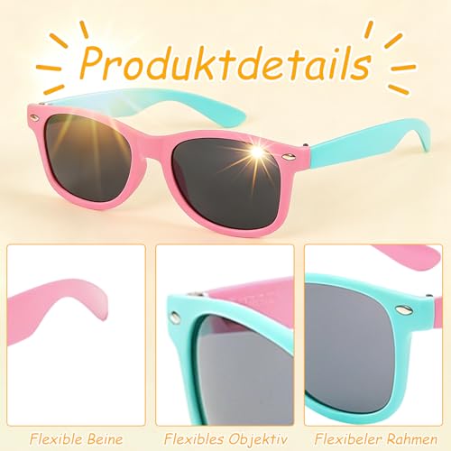 AHEJIOO 4 Stück Sonnenbrille Kinder & Baby Set, UV400 Schutz Baby Sonnenbrille Mädchen Jungen, Flexibler ABS Rahmen, Unkaputtbar Retro Kindersonnenbrille für Sommer Strand Urlaub
