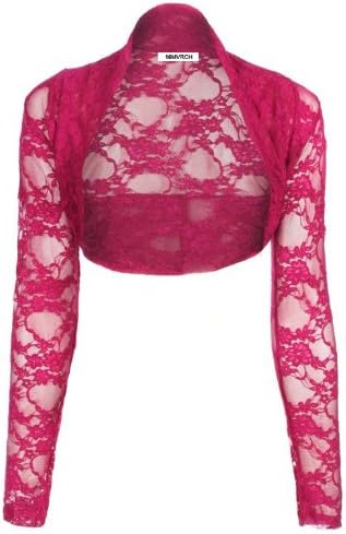 16MVRCH New Womens Ladies Lace Shrug Bolero Cardigan Crop Top One Size (Hot Pink)
