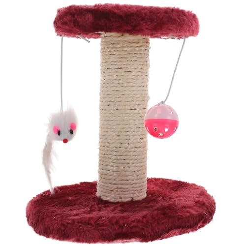 Rascador interior para gatos con pelotas colgantes de felpa color rojo miniatura 1
