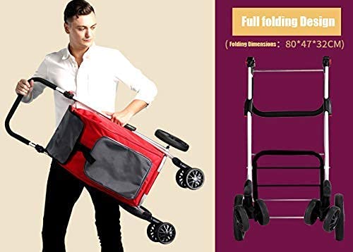 Einkaufswagentaschen,Leichter Lebensmittel Faltbarer Einkaufswagen-Trolley,6-Rollen-Einkaufstrolley-Tasche,Rot – Bild 4