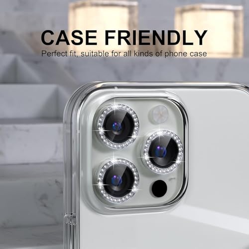 Image of Glitter Diamond Camera Lens Protector for iPhone 16 Pro / 16 Pro Max / 15 Pro / 15 Pro Max Grey UHD 9H Tempered Glass, Sparkle Crystal Design Camera Guard Scratch & Drop Resistant, Case Friendly Camera Cover