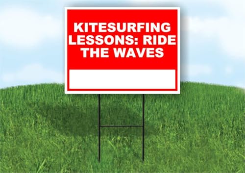 Kitesurfing Lessons Ride the Waves Write On Me Red 18x24 in Double Sided Yard Road Sign w/Stand