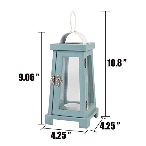 Stonebriar Coastal Worn Blue Wooden Tea Light Candle Lantern with Handle - Image 6